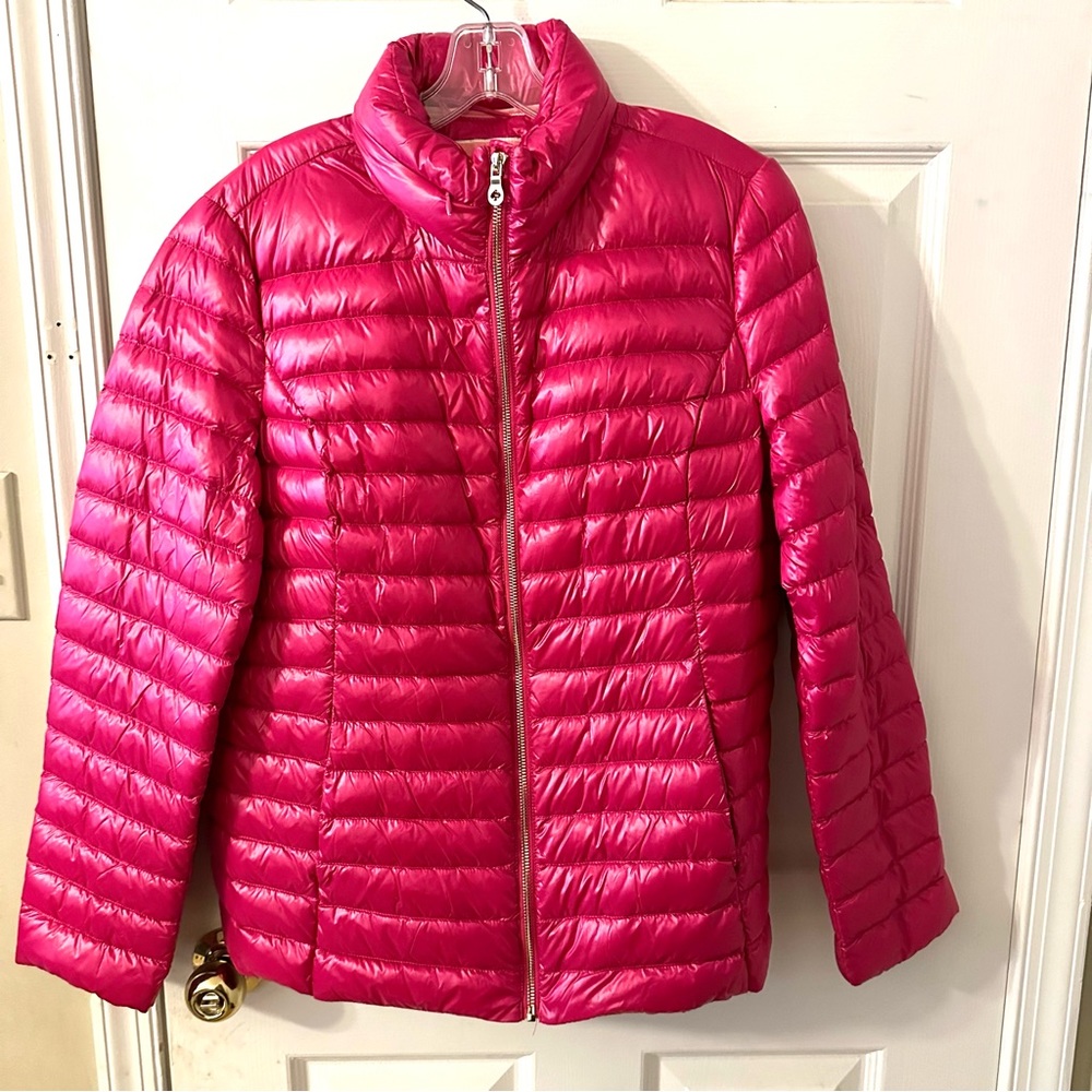 kate spade ♠️- $279 Packable Down Jacket with Retractable Hood, “Hot Pink” , XL